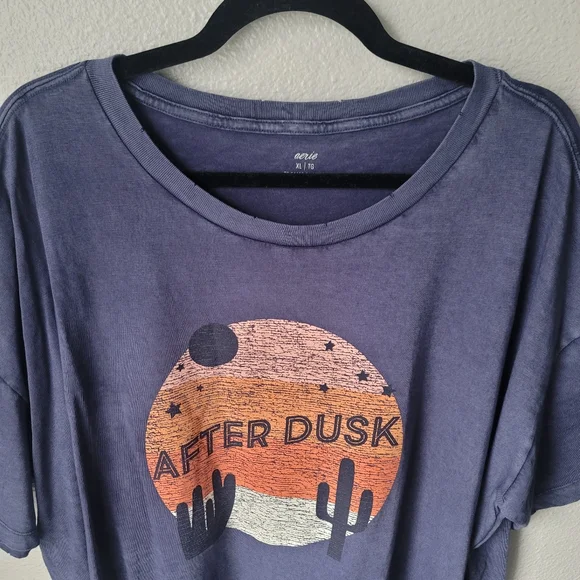 NWT Aerie After Dusk Oversized Distressed Graphic Tee, Size XLarge, Color Blue - Picture 2 of 9